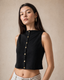 Black Knit Snap Front Tank