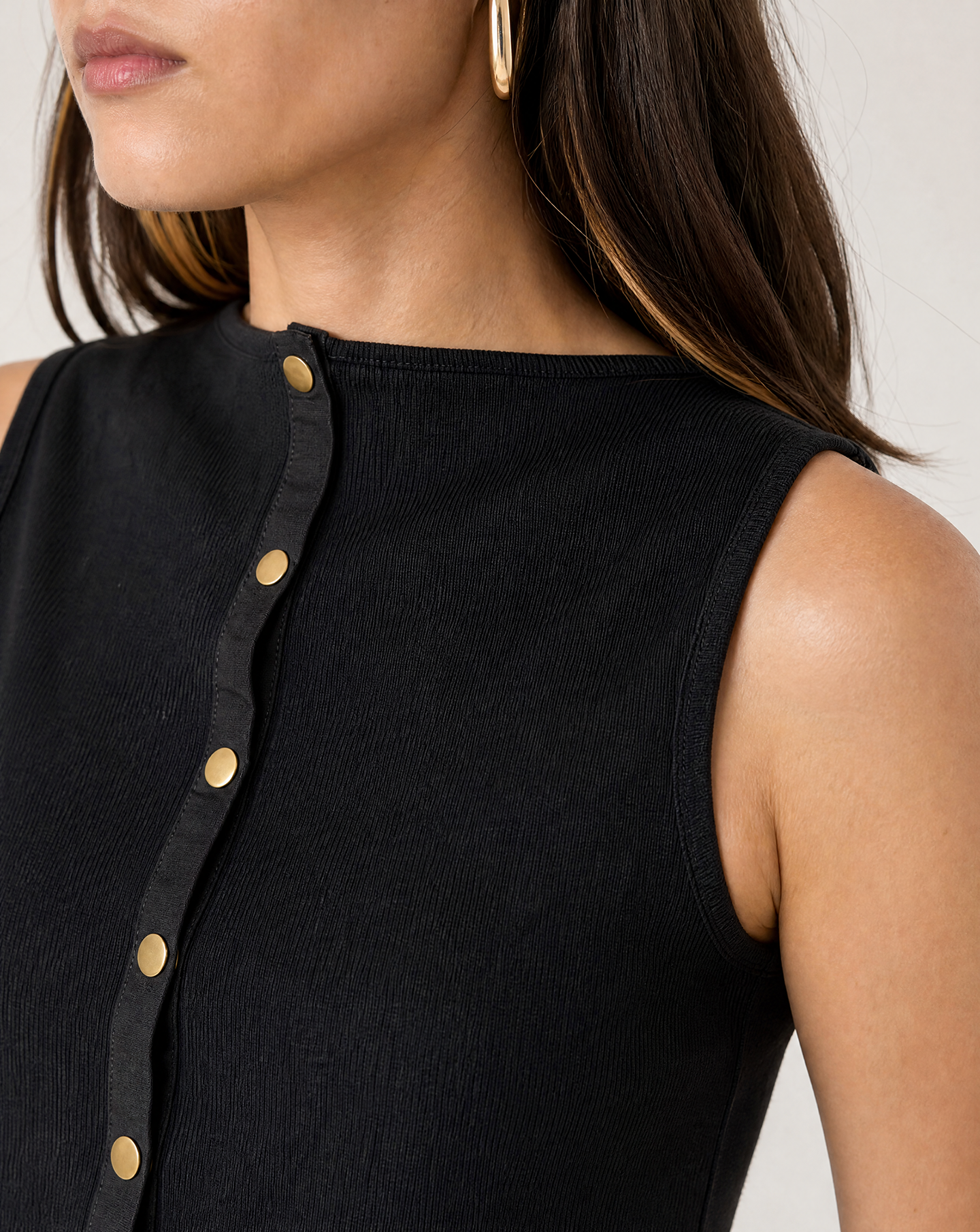 Black Knit Snap Front Tank