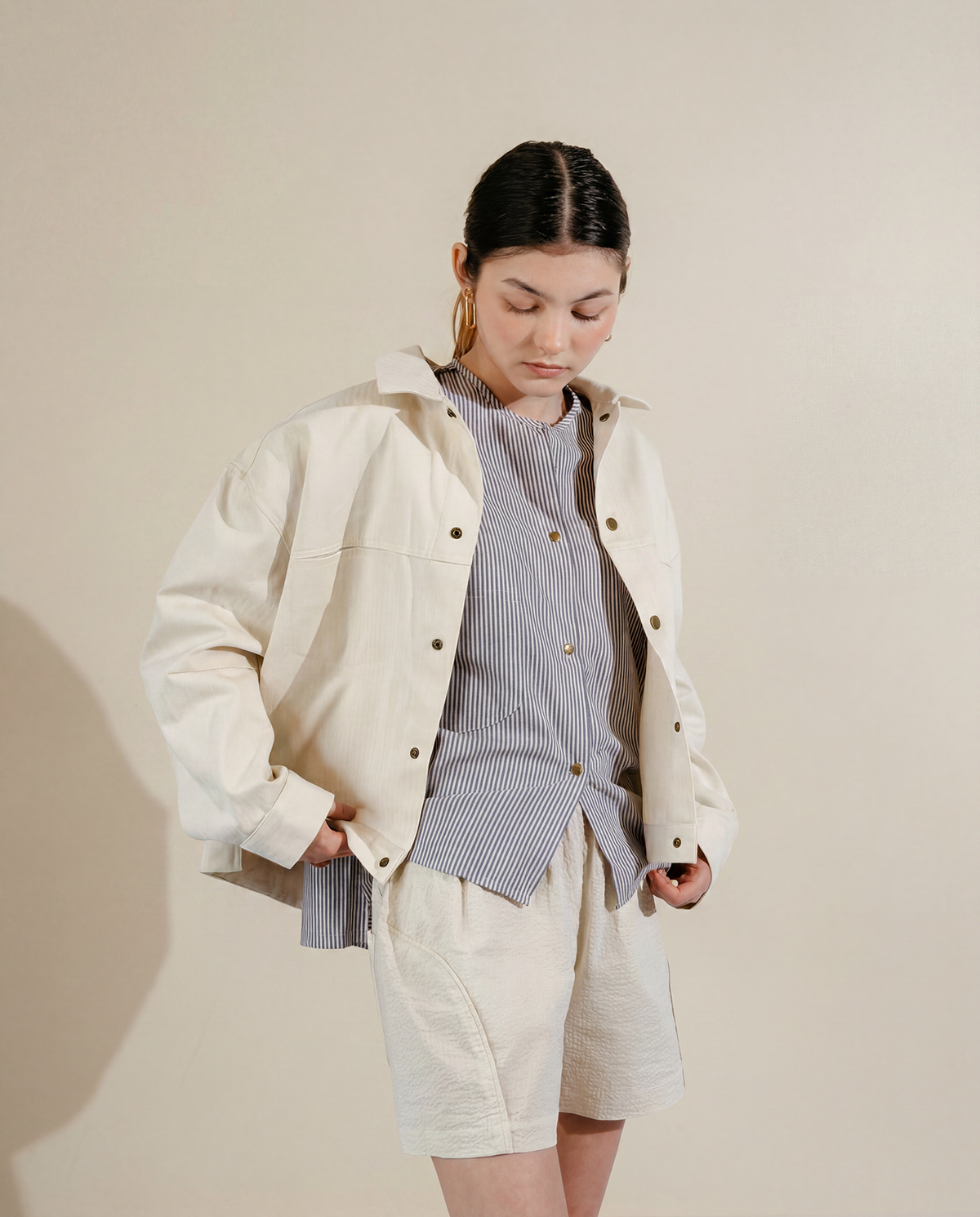 Ivory Herringbone Rider Jacket