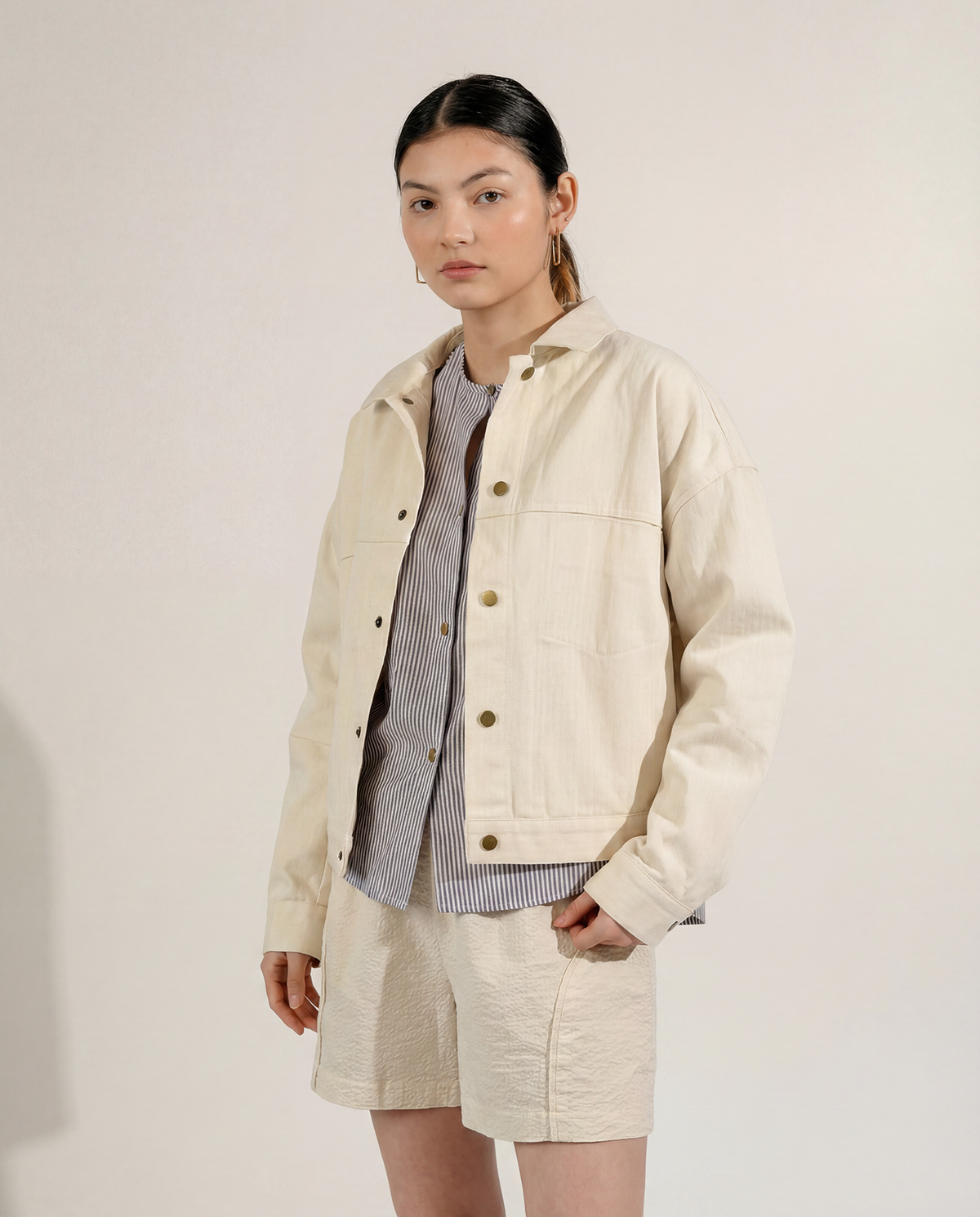 Ivory Herringbone Rider Jacket