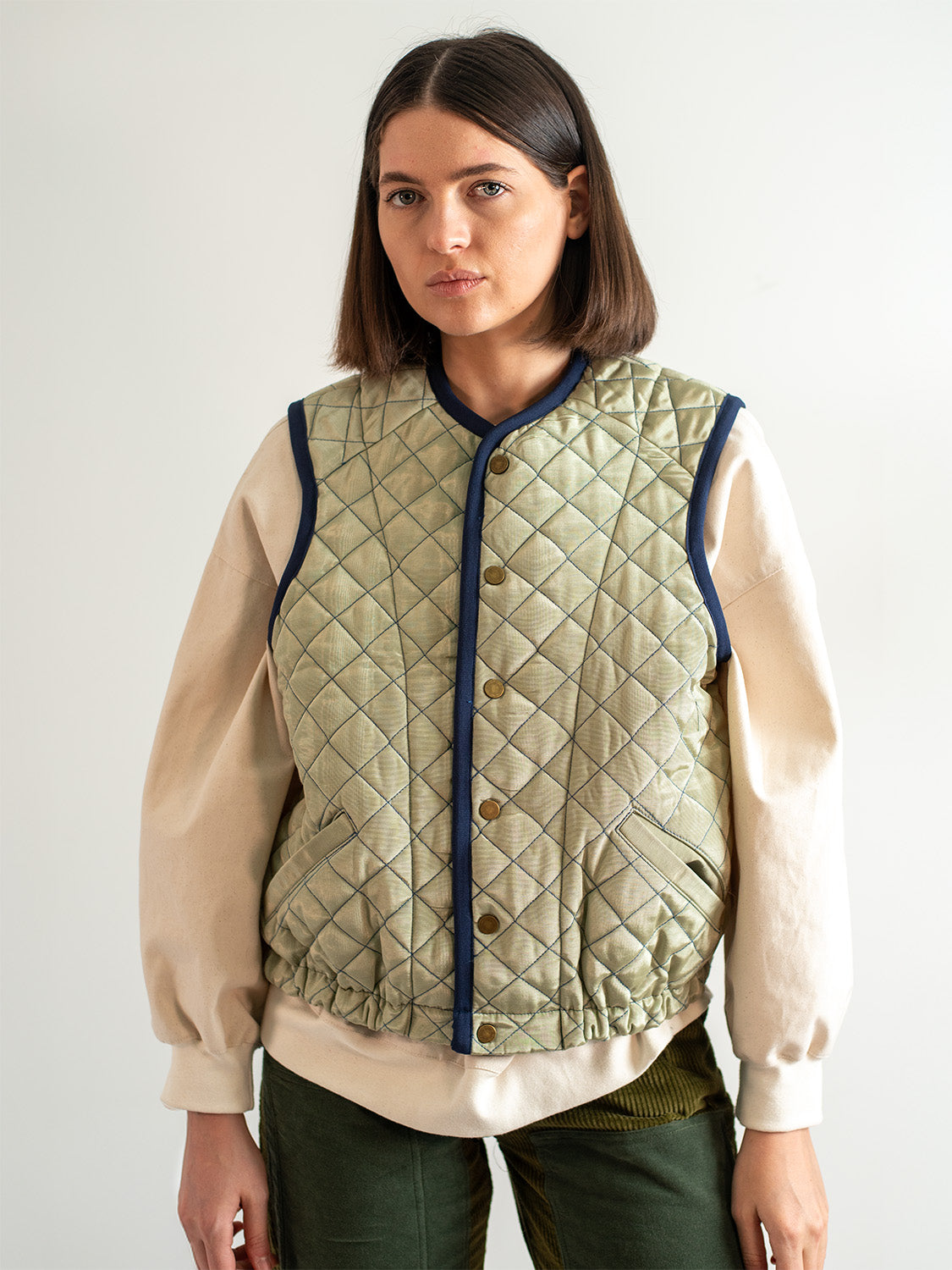 Sage Cotton Moiré Quilted Vest
