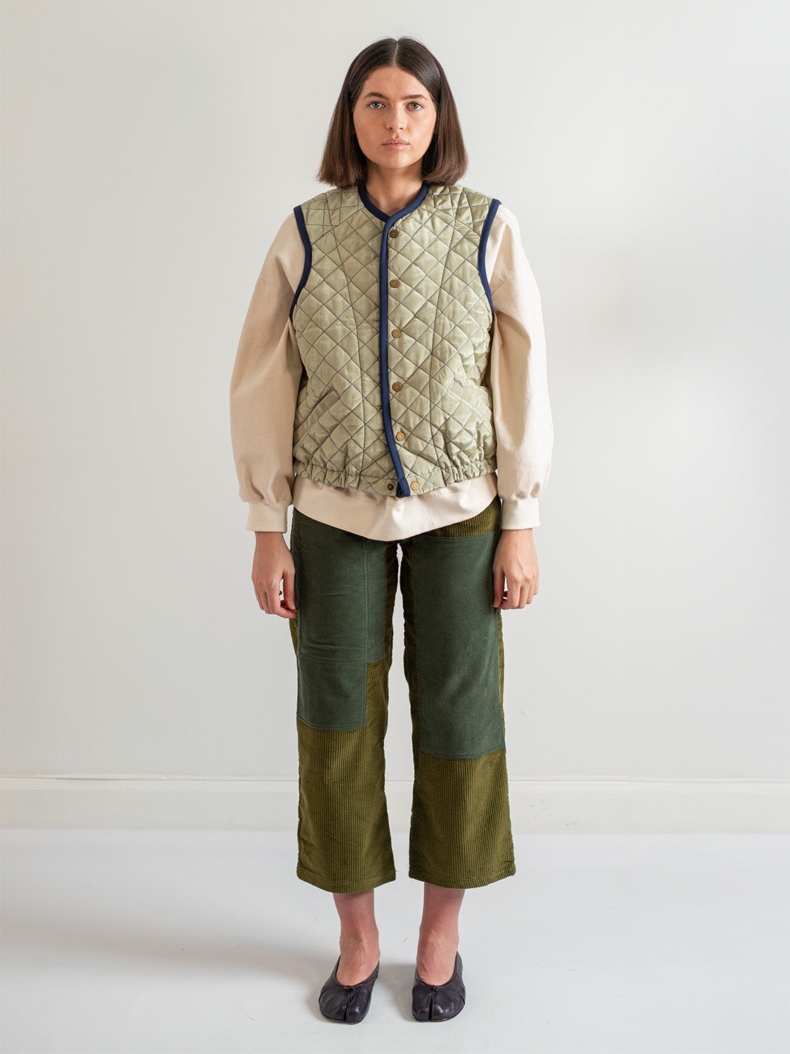 Sage Cotton Moiré Quilted Vest