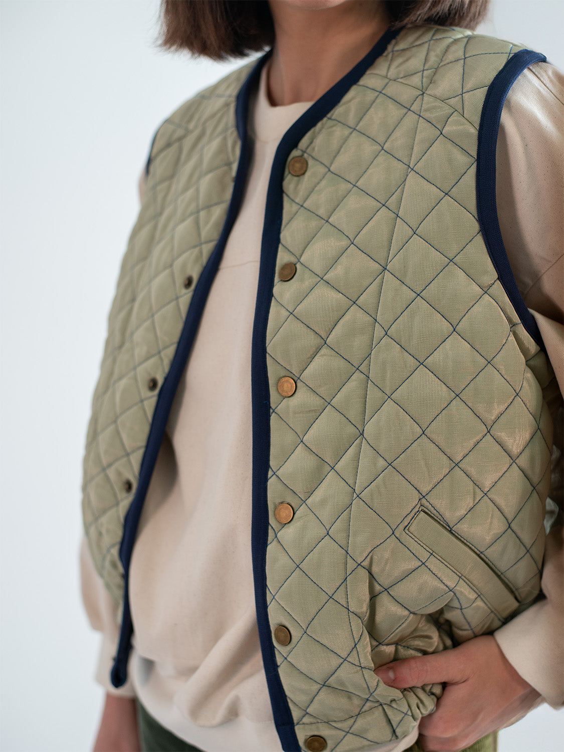 Sage Cotton Moiré Quilted Vest