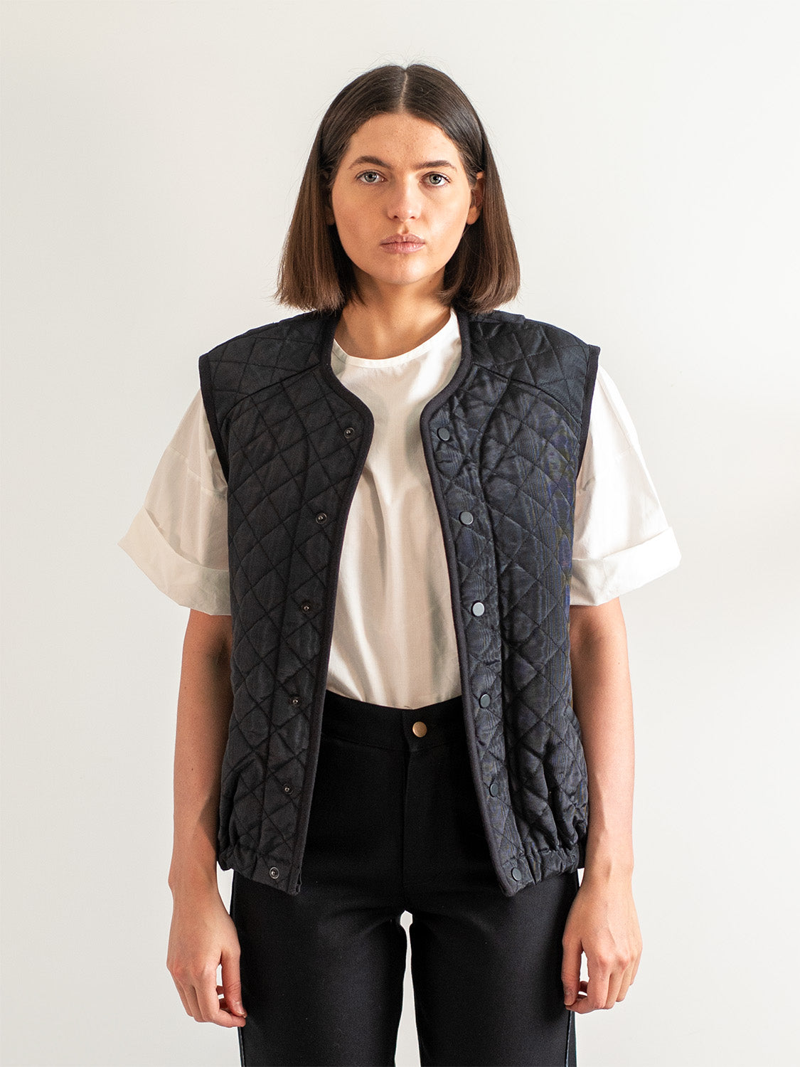 Black Cotton Moiré Quilted Vest