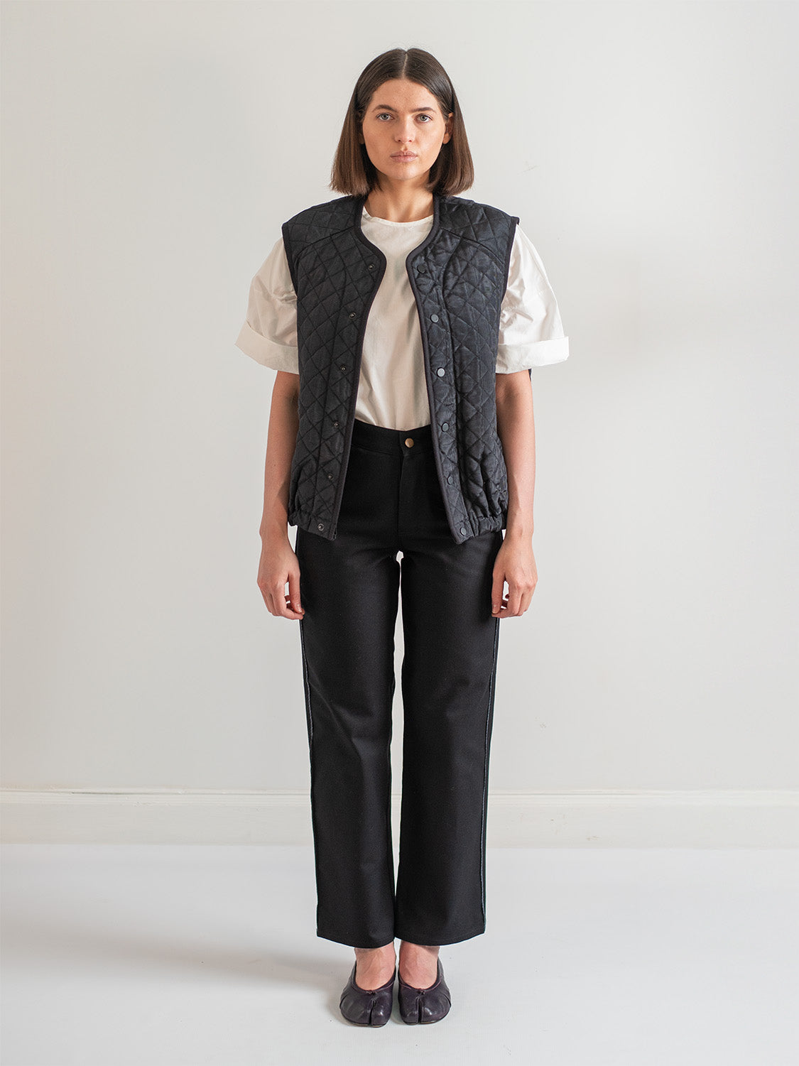 Black Cotton Moiré Quilted Vest