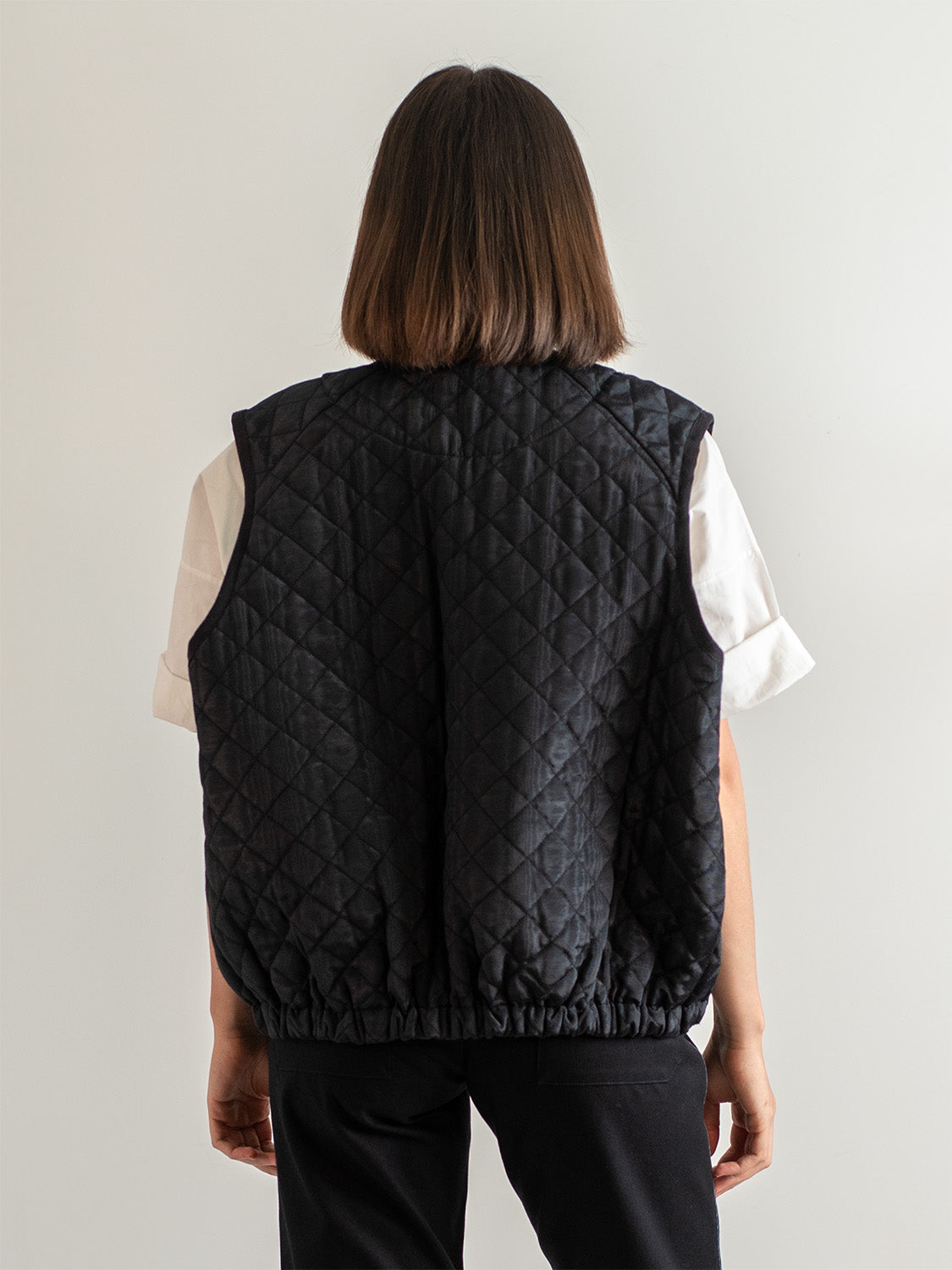 Black Cotton Moiré Quilted Vest