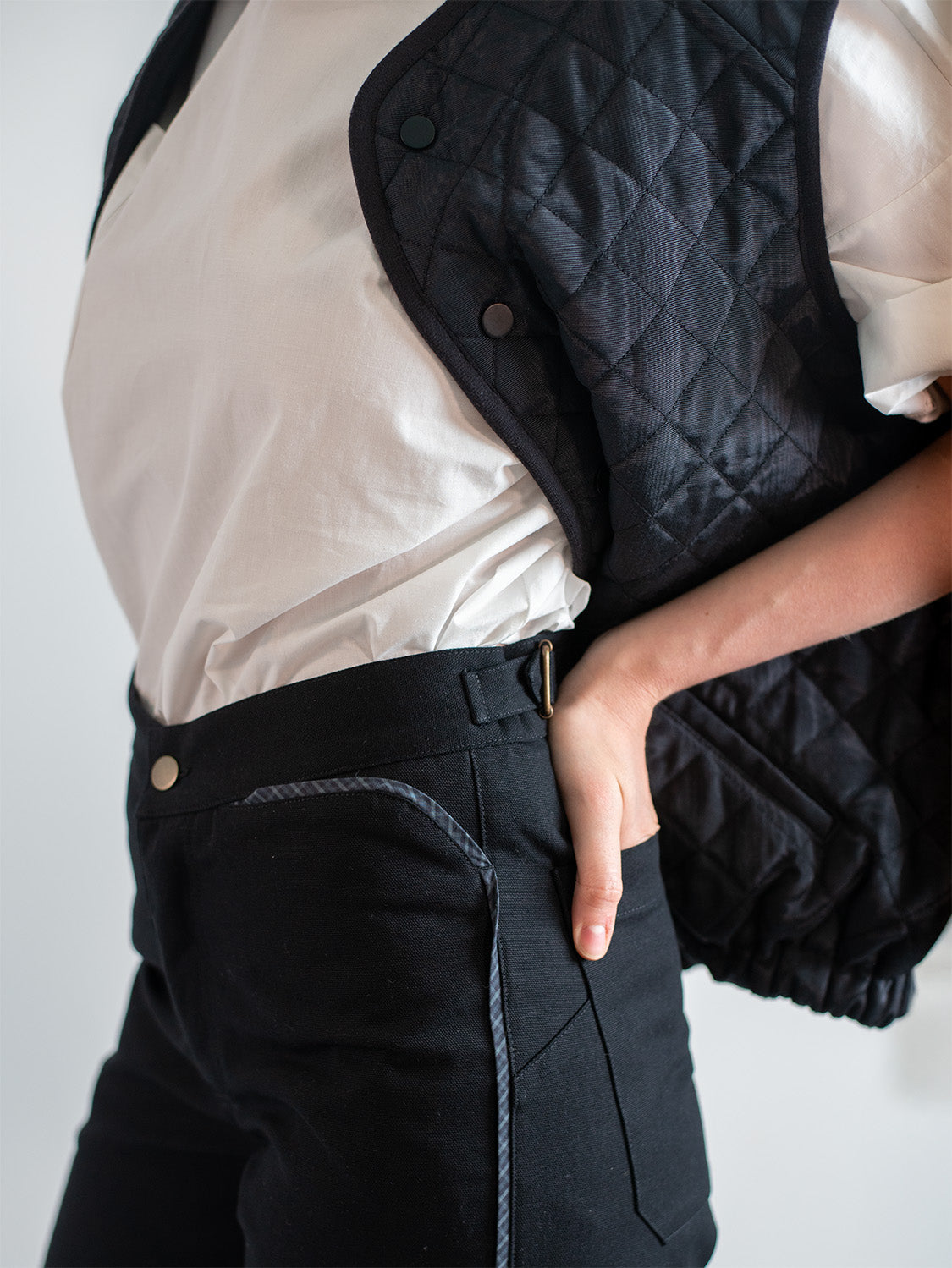 Black Cotton Moiré Quilted Vest