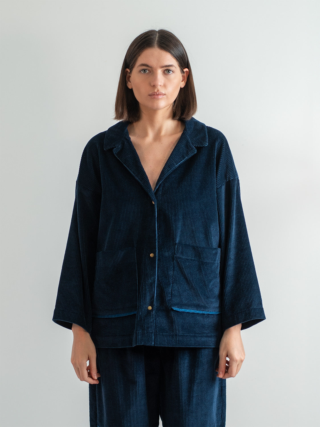 Blue Velvet Corduroy Snap Front Work PJ Jacket