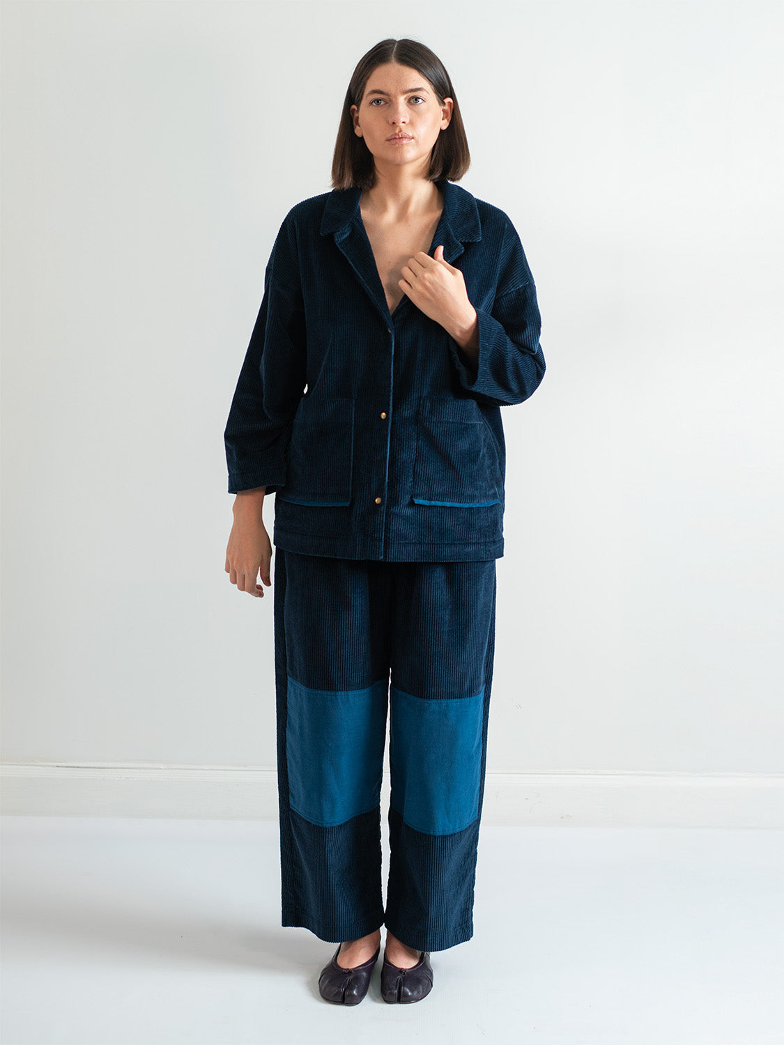 Blue Velvet Corduroy Snap Front Work PJ Jacket