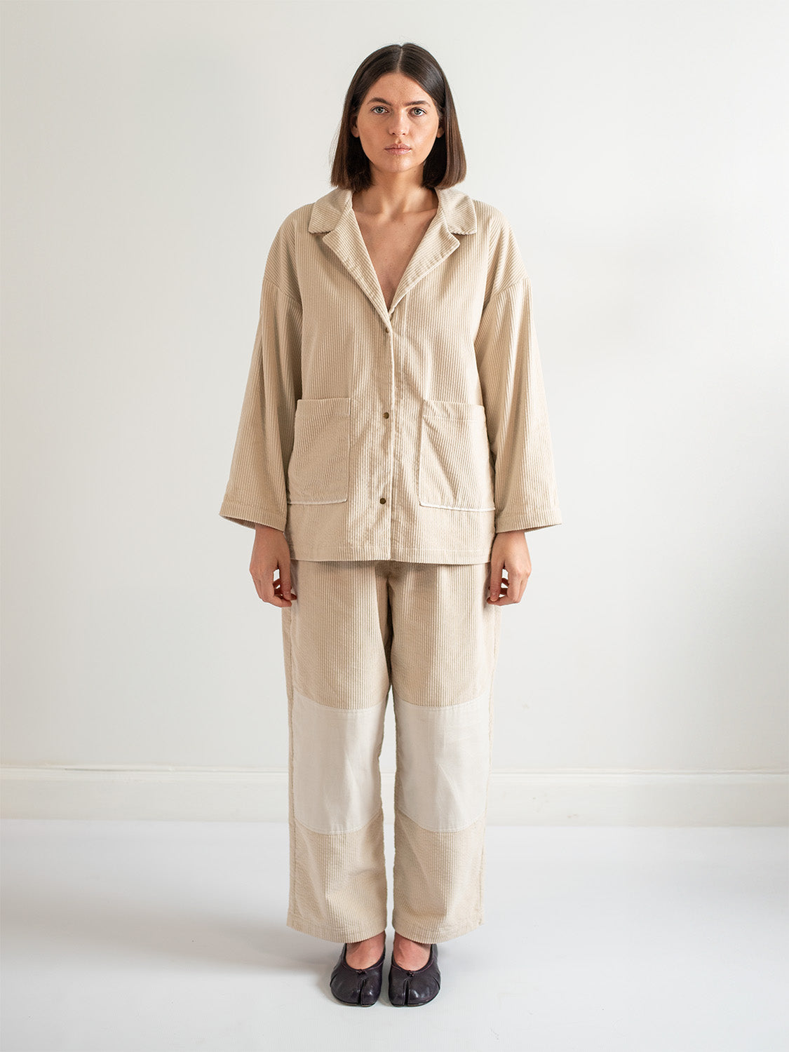 Ivory Velvet Corduroy Snap Front Work PJ Jacket