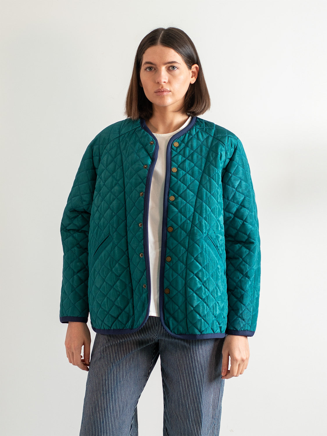Blue Spruce Moiré Cotton Quilt Jacket