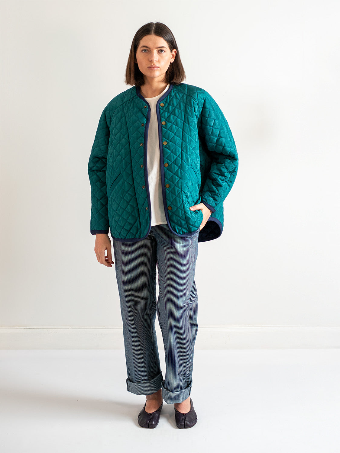 Blue Spruce Moiré Cotton Quilt Jacket