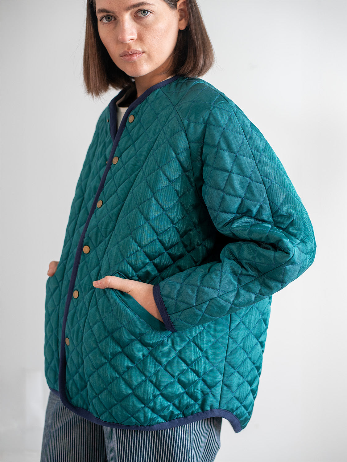 Blue Spruce Moiré Cotton Quilt Jacket