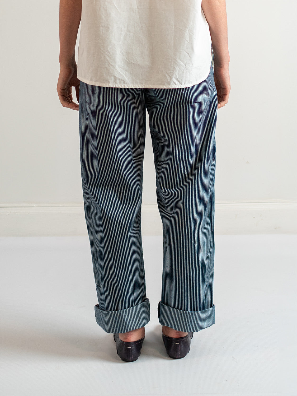 Railroad Stripe Work Pants - Organic Denim with Elastic Waist