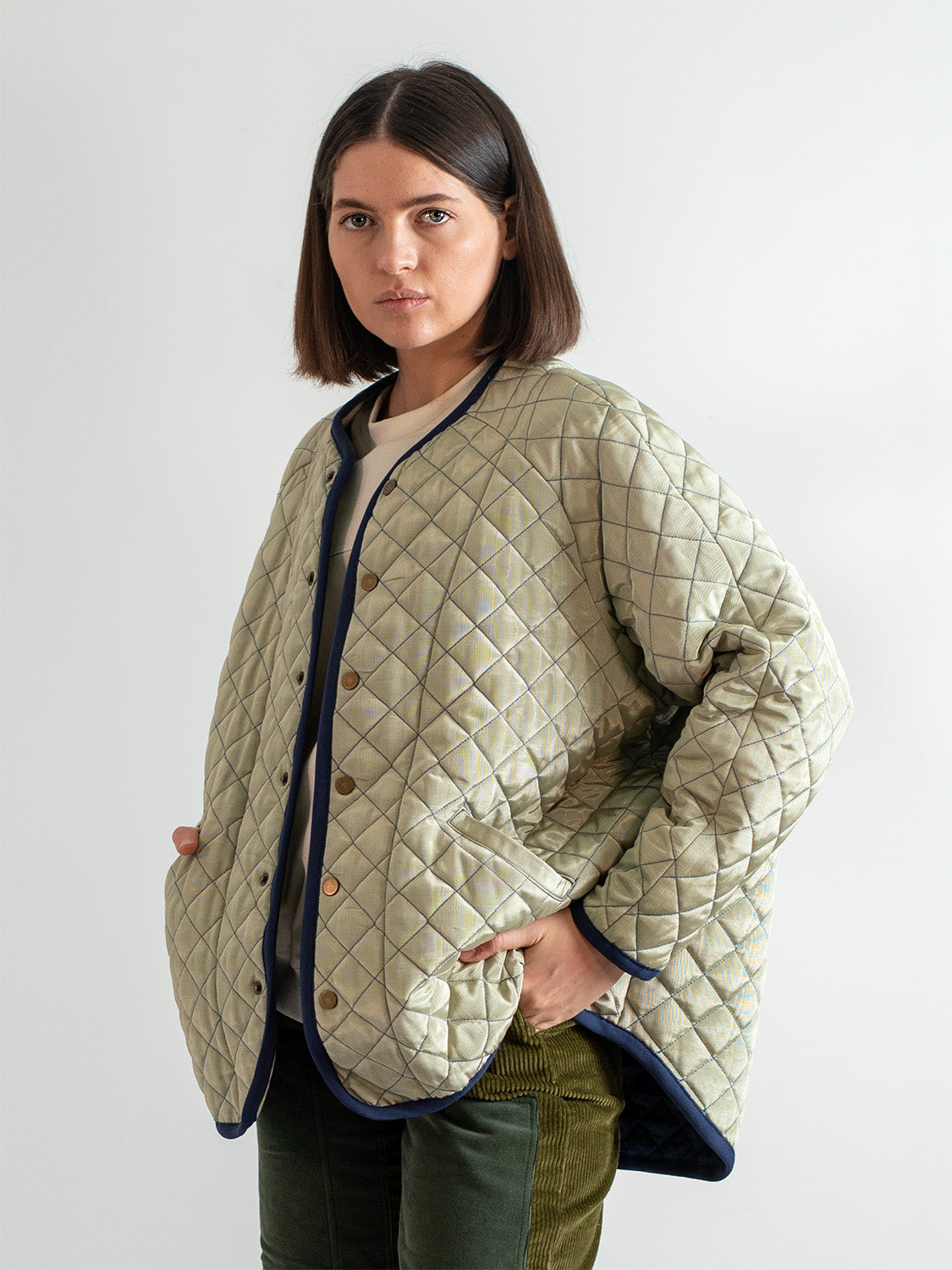 Sage Moiré Cotton Quilt Jacket